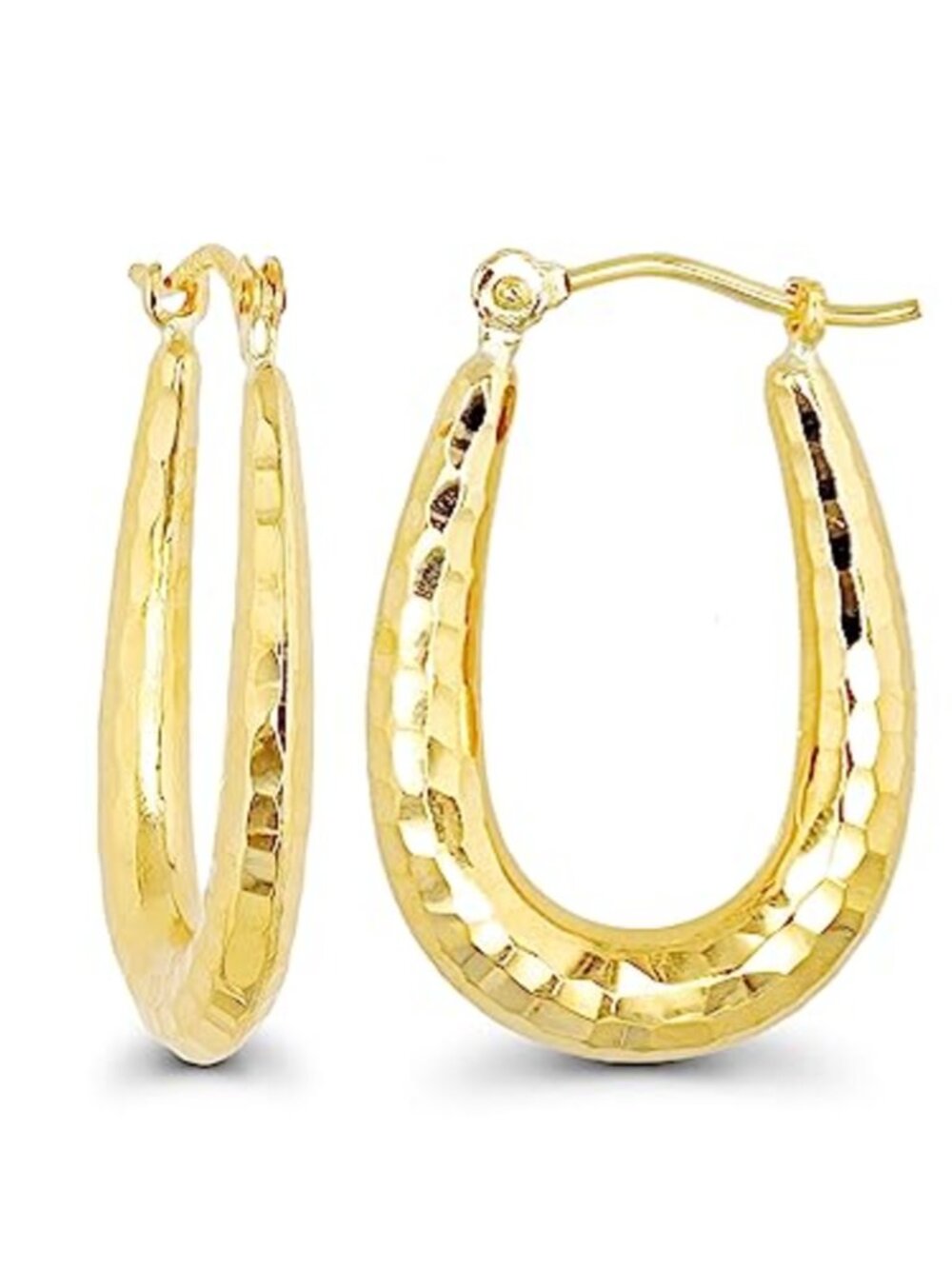 14K Yellow Gold High Polished Oval Hoop Earrings Hinged Clasp Solid Italy